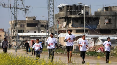 Participants in the event had to run across a four-kilometre course in Gaza.