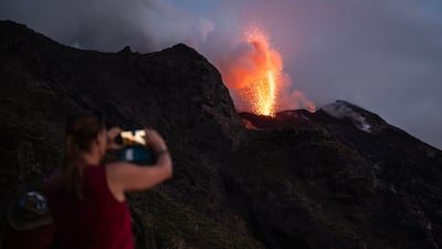 Glowing bursts of lava erupt from Stromboli volcano on the Italian island of the same name, off the north coast of Sicily. It is one of Europe's most active volcanoes. AFP