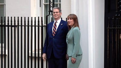 UK Chancellor of the Exchequer Rachel Reeves greets US Treasury Secretary Scott Bessent in Downing Street, central London. PA