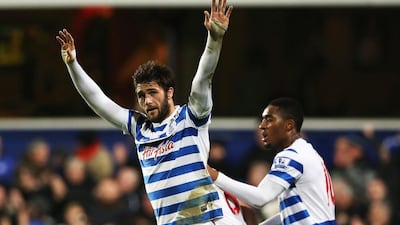 Queens Park Rangers striker Charlie Austin celebrates his third goal against West Bromwich Albion at Loftus Road on Saturday, taking his season’s total to 11. Scott Heavey / Getty Images
