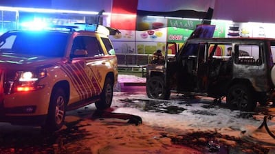 Police say two young children were in the vehicle when it burst into flames. Courtesy Abu Dhabi Police