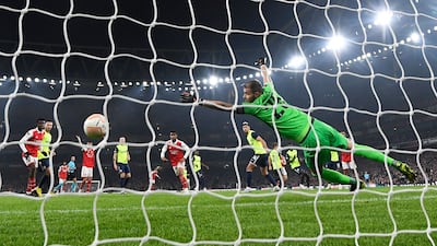 FC Zurich goalkeeper Yanick Brecheris beaten by Kieran Tierney's strike in the first half. AFP