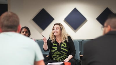 Rehearsal of Alms For The Poor, an English play written by Emirati playwright Saleh Karama Al Ameri and directed by Zakaia Cvitanovich. Mona Al Marzooqi / The National