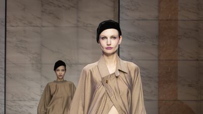The opening look of Armani's autumn/winter 2023 collection during Milan Fashion Week. Photo: Armani