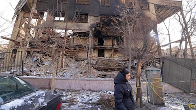 A government building that was burnt during recent public protests, in Tehran. AFP