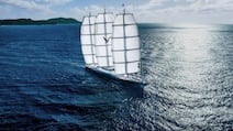 The Maltese Falcon’s signature three-mast FalconRig system is one of the most recognisable silhouettes in modern yachting. Photo: Jumeirah