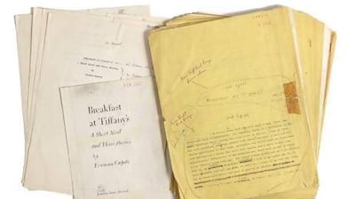 A rare 86-page typed manuscript of Breakfast at Tiffany's with hand annotations by Truman Capote, which sold for US$306,667 on Thursday. AFP