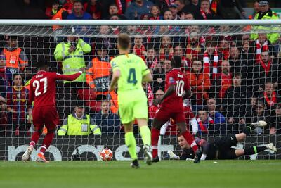 Divock Origi scores Liverpool's first goal. Getty Image