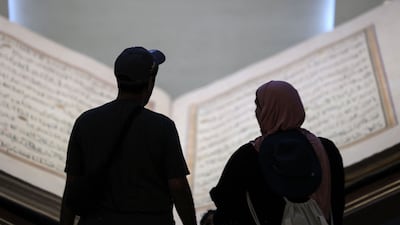 A giant Quran at the newly opened Holy Quran Museum in Makkah, Saudi Arabia. AFP