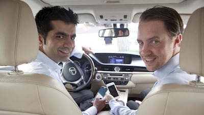 Mudassir Sheikha, left, and Magnus Olsson, founding partners of Careem, a smartphone-based booking app for limousine services in the UAE. Antonie Robertson / The National
