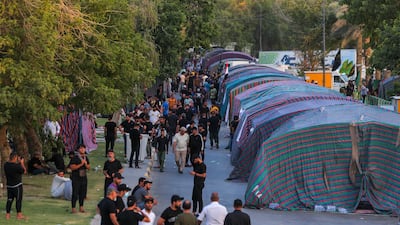 Co-ordination Framework supporters camp outside the Green Zone in Baghdad, Iraq, this weekend. AP