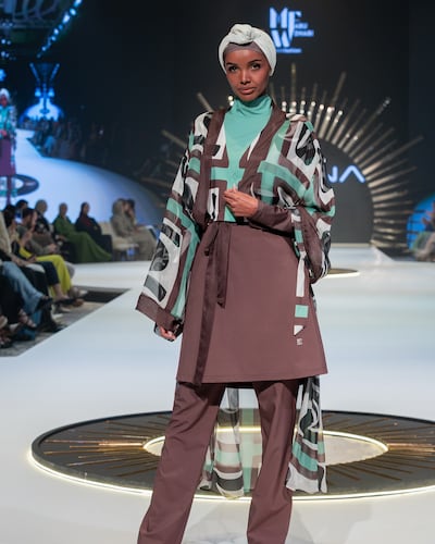 Halima Aden opened the show for Turkish swimwear brand Marina. Photo: Abu Dhabi Modest Fashion Week