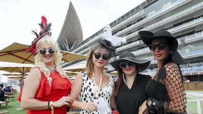 Elena, Ripsime, Vard and friend pose before the start of Dubai World Cup. Pawan Singh / The National
