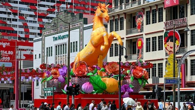 A decoration for the Lunar New Year of the Horse in the Chinatown district of Singapore. AFP