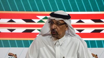 Saudi Minister of Investment Khalid Al Falih talks to reporters during a media briefing ahead of the virtual G20 summit at the International Media Centre in Riyadh. AFP