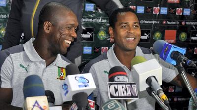 Clarence Seedorf, left, and assistant manager Patrick Kluivert, right, are tasked with leading Cameroon to the 2019 Africa Cup of Nations. AFP