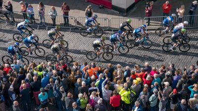 Riders during stage one of the 2024 Lloyds Bank Tour of Britain Men in Kelso, in the Scottish Borders. PA