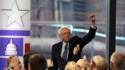 US Sen. Bernie Sanders is greeted by audience members before a Fox News town-hall style event, Monday, April 15, 2019, in Bethlehem, Pa. AP