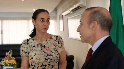 Alessandra Priante, the Italian cultural attache to the region, and the Italian ambassador to the UAE, Giorgio Starace, discuss plans for a cultural centre in the capital.