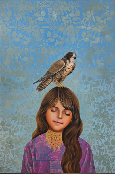 Salama Al Mazrouei says her work has evolved from straightforward portraiture to a mix of realism, abstraction and mixed media, while remaining rooted in Emirati identity and heritage. Photo: Salama Al Mazrouei