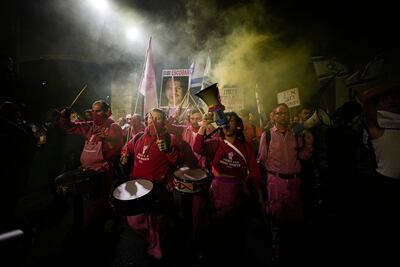 Israelis protest against the government's judicial overhaul. AP