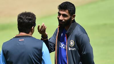 India's stand-in skipper Jasprit Bumrah, right, during a training session at Edgbaston. AP Photo