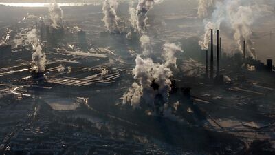 Smoke rises from the steel company ThyssenKrupp in Duisburg , western Germany. Levels of carbon dioxide in the atmosphere have steadily increased since the days of the industrial revolution, contributing to the greenhouse effect that is spurring global warming. Frank Augstein / AP