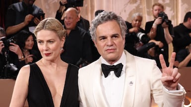 Mark Ruffalo and his wife, actress Sunrise Coigney, on the Golden Globes red carpet. AFP