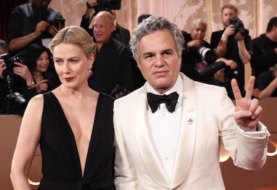 Mark Ruffalo and wife, actress Sunrise Coigney, on the red carpet. AFP