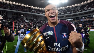 Kylian Mbappe after winning the French League Cup final in 2018. AP