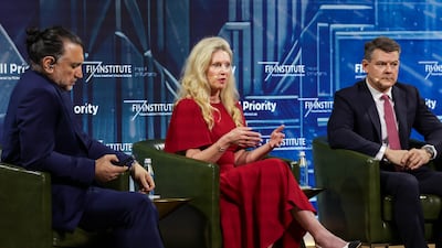 Emilie Bodoin, founder and chief executive officer of Pure Lithium Corp, speaking at the Future Investment Initiative Priority Summit conference in Miami. Bloomberg