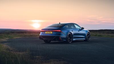 The rear diffuser insert in matte grey adds to the RS7's sporty looks