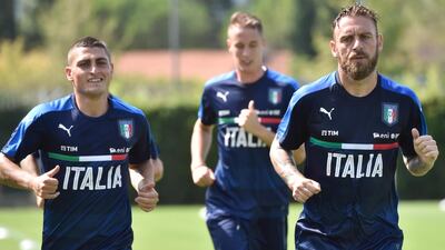 Marco Veratti, left, is on international duty with Italy, who lost to Spain 3-0 on Saturday in a 2018 World Cup qualifier. Maurizio degl'Innocenti / ANSA