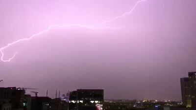 Lightning strikes in Abu Dhabi on Monday. Roy Cooper/ The National