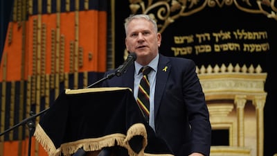 Col Richard Kemp, former commander of UK forces in Afghanistan, speaks at St John's Wood United Synagogue in London. PA