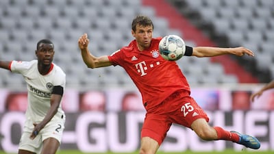 Thomas Muller scores for Bayern Munich against Eintracht Frankfurt. EPA