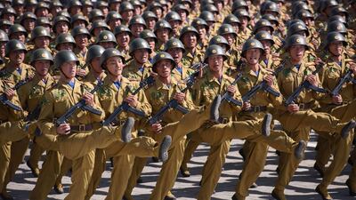 Korean People's Army (KPA) soldiers march during a mass rally on Kim Il Sung square in Pyongyang. AFP