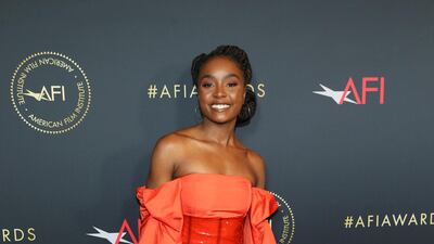 Actress Kiki Layne ('If Beale Street Could Talk') wearing an Adeam dress and Nicholas Kirkwood shoes. REUTERS