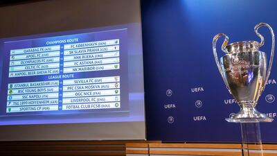 The Uefa Champions League trophy is on display during the draw for the third round play-off. Salvatore Di Nolfi / Keystone