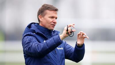 Jesse Marsch leads training at Leeds United. Getty