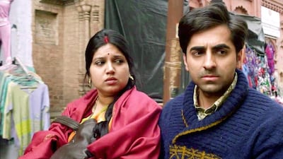 Bhumi Pednekar, left, and Ayushmann Khurana in Dum Laga Ke Haisha. Courtesy Yash Raj Films
