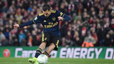 Dani Ceballos of Arsenal misses his sides fourth penalty during the penalty shootout. Getty
