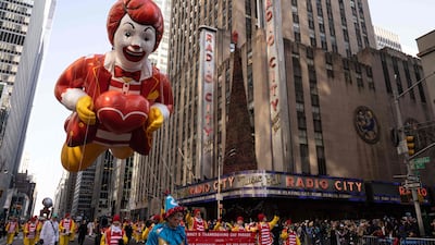 The Ronald McDonald balloon floats past Radio City Music Hall. AFP
