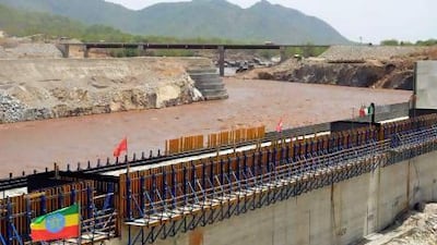 The Grand Renaissance Dam hydroelectric project has diverted a short section of the river - one of two major tributaries to the main Nile - to allow the main dam wall to be built.