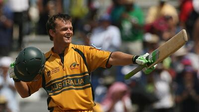 Adam Gilchrist after reaching his century. Getty