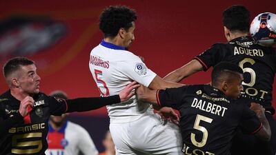 PSG defender Marquinhos wins a header. AFP