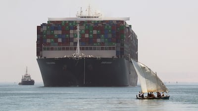 Container ship Ever Given on Great Bitter Lake near Ismailia Governorate in Egypt. Despite its best efforts to repair its economy and build revenue from assets like the Suez Canal, circumstances seem to deliver ever harder knocks to Cairo. EPA