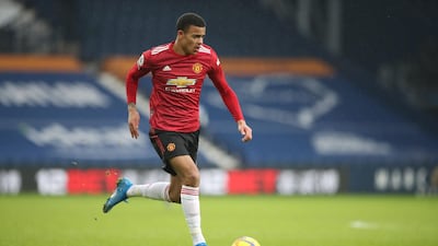 United's Mason Greenwood runs with the ball during their Premier League draw at West Bromwich Albion on February 14. AFP