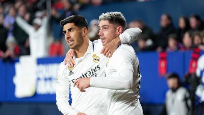 Real Madrid scorers Federico Valverde, right, and Marco Asensio. Getty Images