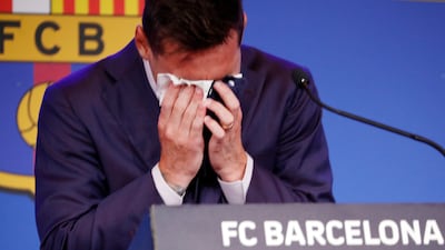 Lionel Messi faces the media at Nou Camp as he prepares to leave Barcelona.